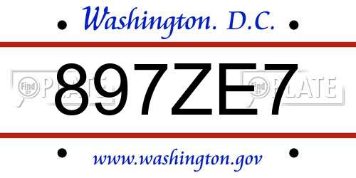 897ZE7 District Of Columbia License Plate