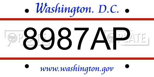 8987AP District Of Columbia License Plate