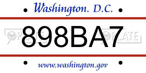 898BA7 District Of Columbia License Plate