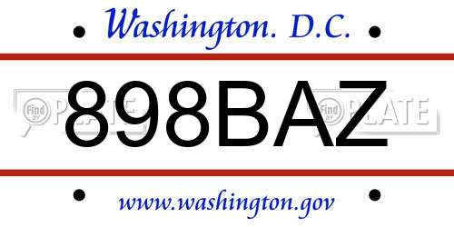 898BAZ District Of Columbia License Plate