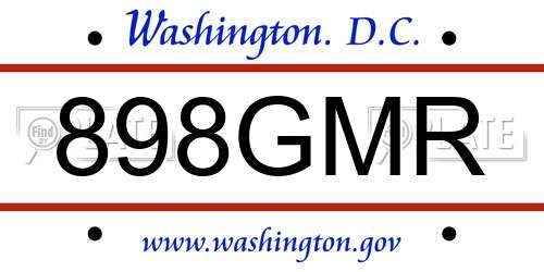 898GMR District Of Columbia License Plate
