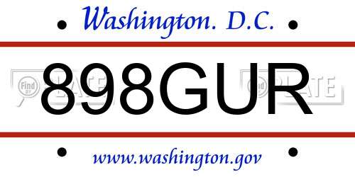 898GUR District Of Columbia License Plate