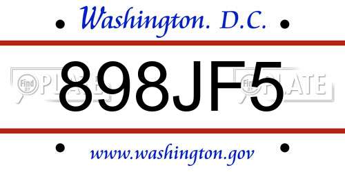 898JF5 District Of Columbia License Plate