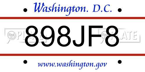 898JF8 District Of Columbia License Plate