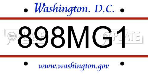 898MG1 District Of Columbia License Plate