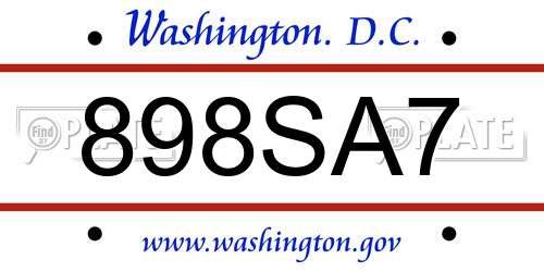 898SA7 District Of Columbia License Plate