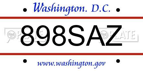 898SAZ District Of Columbia License Plate