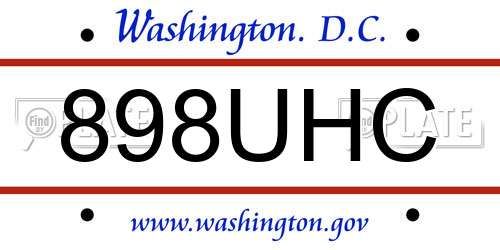 898UHC District Of Columbia License Plate