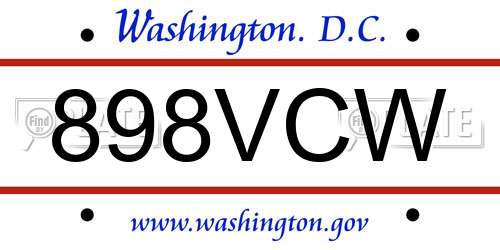 898VCW District Of Columbia License Plate