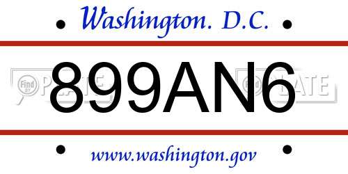 899AN6 District Of Columbia License Plate