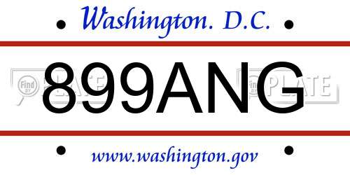 899ANG District Of Columbia License Plate