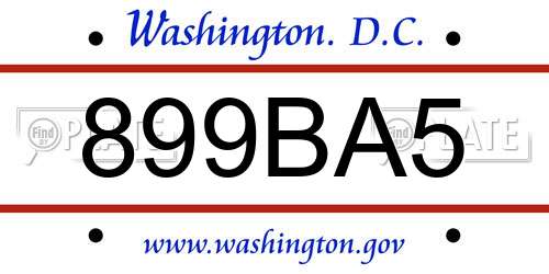 899BA5 District Of Columbia License Plate