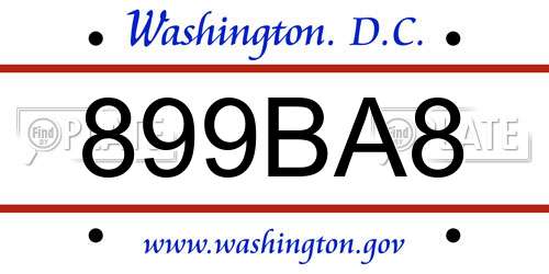 899BA8 District Of Columbia License Plate