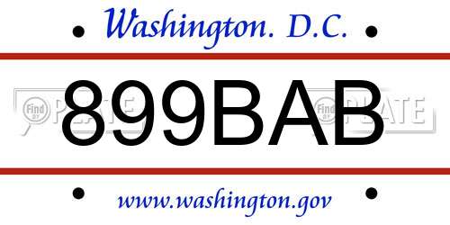 899BAB District Of Columbia License Plate
