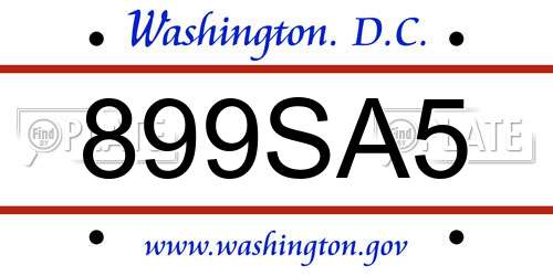 899SA5 District Of Columbia License Plate
