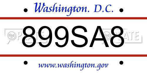 899SA8 District Of Columbia License Plate