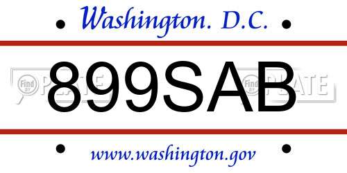 899SAB District Of Columbia License Plate