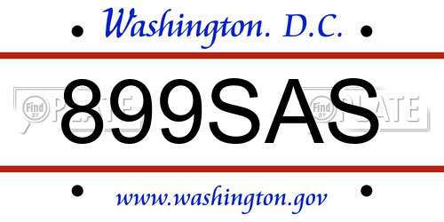 899SAS District Of Columbia License Plate