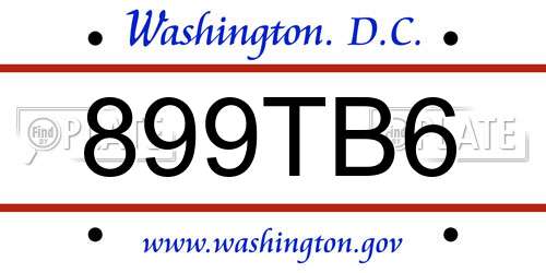 899TB6 District Of Columbia License Plate