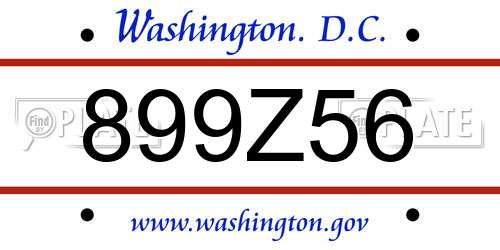 899Z56 District Of Columbia License Plate