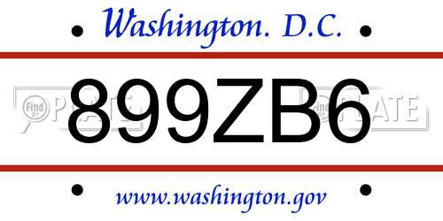 899ZB6 District Of Columbia License Plate