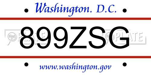 899ZSG District Of Columbia License Plate