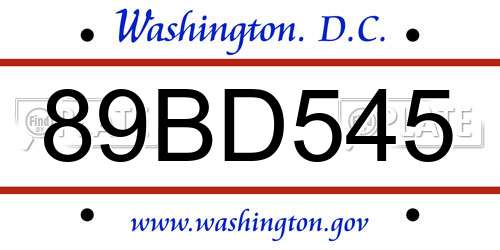 89BD545 District Of Columbia License Plate