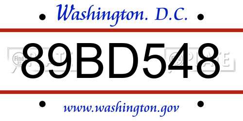 89BD548 District Of Columbia License Plate