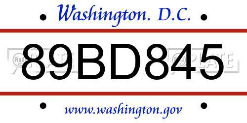 89BD845 District Of Columbia License Plate