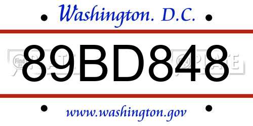 89BD848 District Of Columbia License Plate