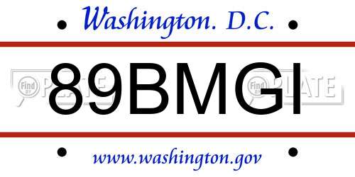 89BMGI District Of Columbia License Plate