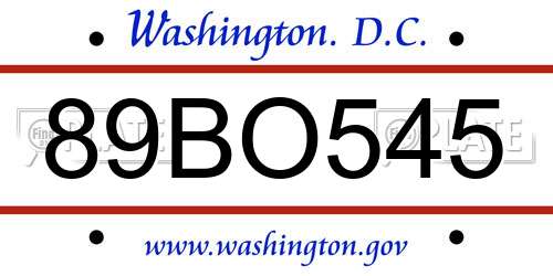 89BO545 District Of Columbia License Plate