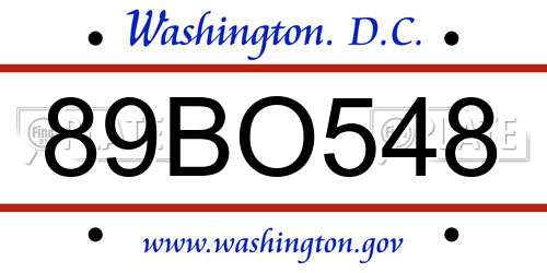 89BO548 District Of Columbia License Plate