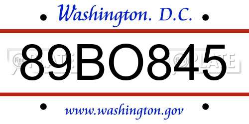 89BO845 District Of Columbia License Plate