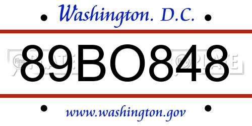 89BO848 District Of Columbia License Plate