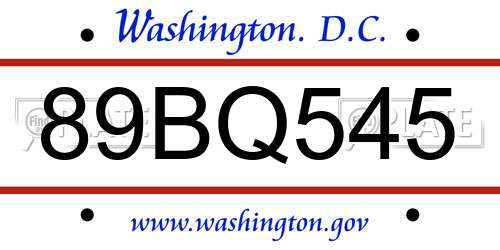 89BQ545 District Of Columbia License Plate