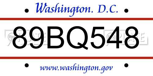 89BQ548 District Of Columbia License Plate