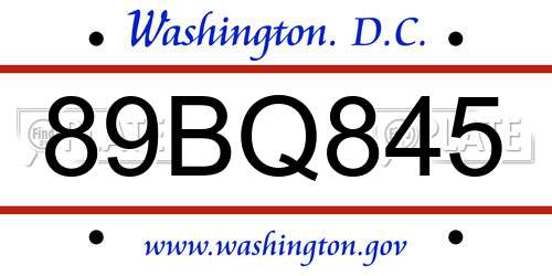 89BQ845 District Of Columbia License Plate