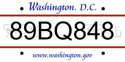 89BQ848 District Of Columbia License Plate