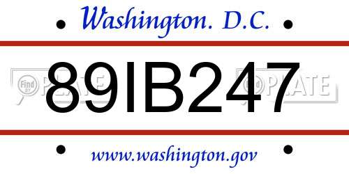 89IB247 District Of Columbia License Plate