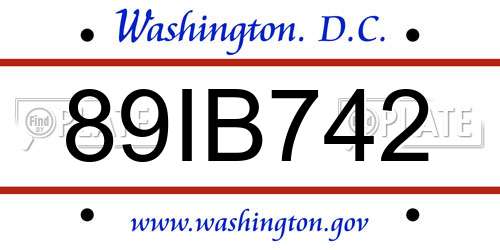 89IB742 District Of Columbia License Plate