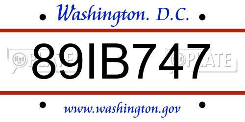 89IB747 District Of Columbia License Plate