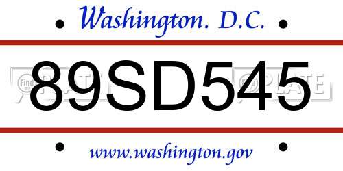 89SD545 District Of Columbia License Plate