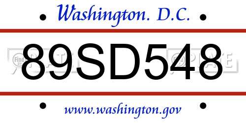 89SD548 District Of Columbia License Plate