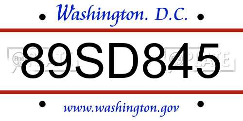 89SD845 District Of Columbia License Plate