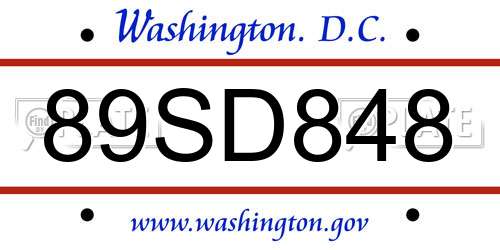 89SD848 District Of Columbia License Plate
