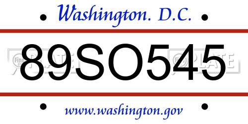 89SO545 District Of Columbia License Plate