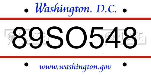 89SO548 District Of Columbia License Plate