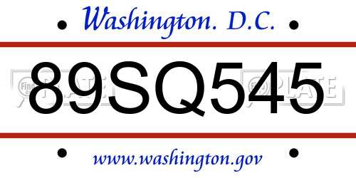 89SQ545 District Of Columbia License Plate