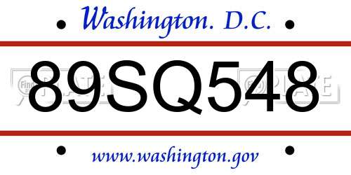 89SQ548 District Of Columbia License Plate